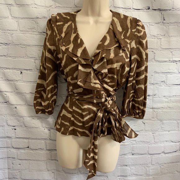 Lauren Ralph Lauren Animal Print Wrap Top Size PS - Picture 1 of 4